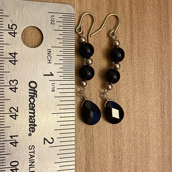 Gorgeous 14K gold and onyx bead necklace bracelet and earrings set - Picture 4 of 11